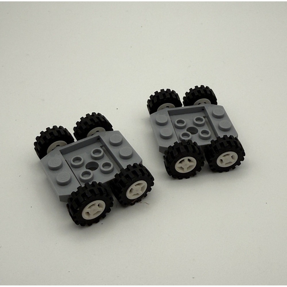 2 LEGO Light Bluish Gray Vehicle Base 3x4x2/3 Wheels Black & White Rims 24326